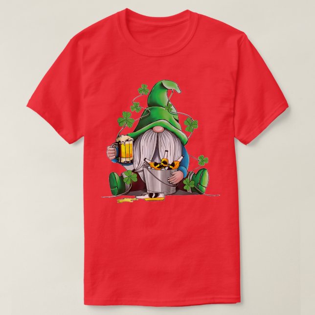 T-shirt Irish Gnome Drink Beer Lucky Shamrock Gnome St Pat (Design devant)