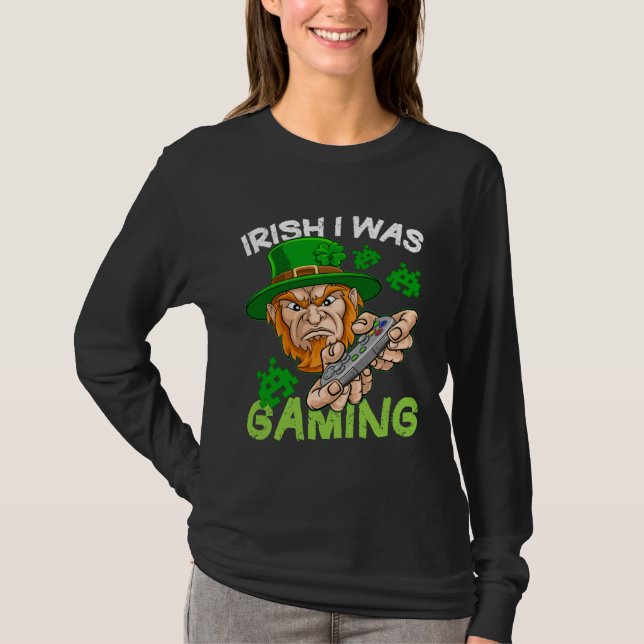 T-shirt Irish I Was Gaming St Patricks Day Gamer Boys Men (Devant)