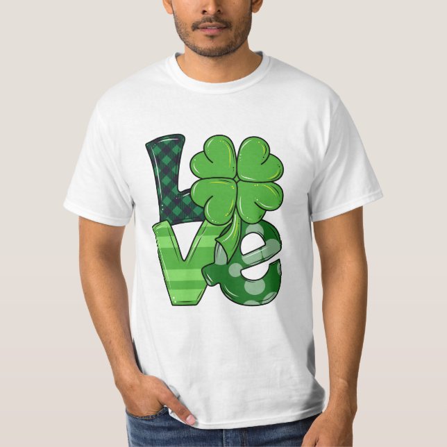 T-shirt Irish Love Patrick's Day Shamrock Green Plaid (Devant)
