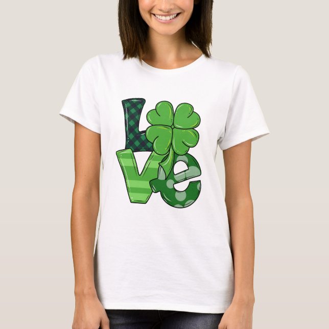 T-shirt Irish Love St. Patrick's Day Shamrock Green Plaid (Devant)