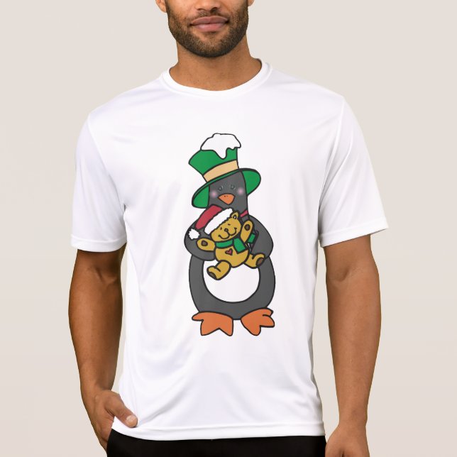 T-shirt Irish Penguin Holding Christmas Teddy Bear (Devant)