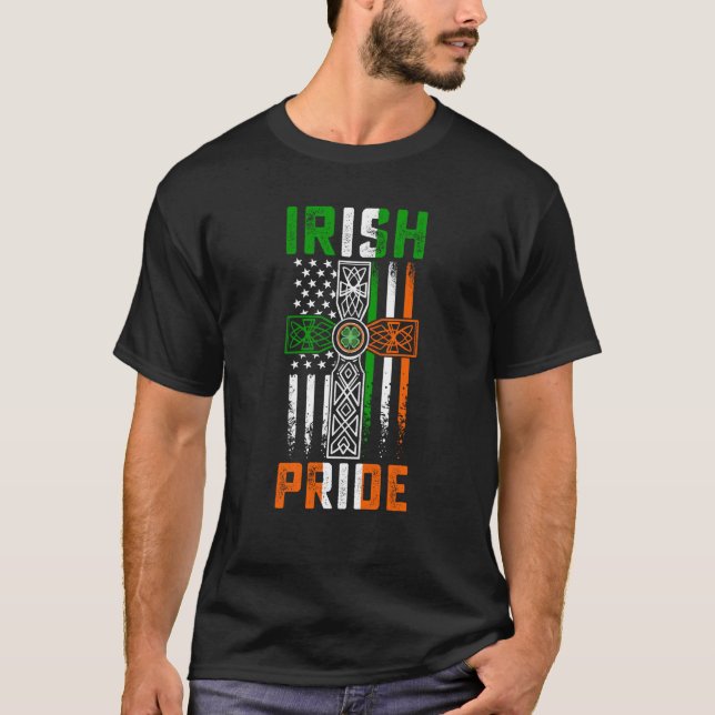 T-shirt Irish Pride American Flag Celtic Cross St patrick (Devant)