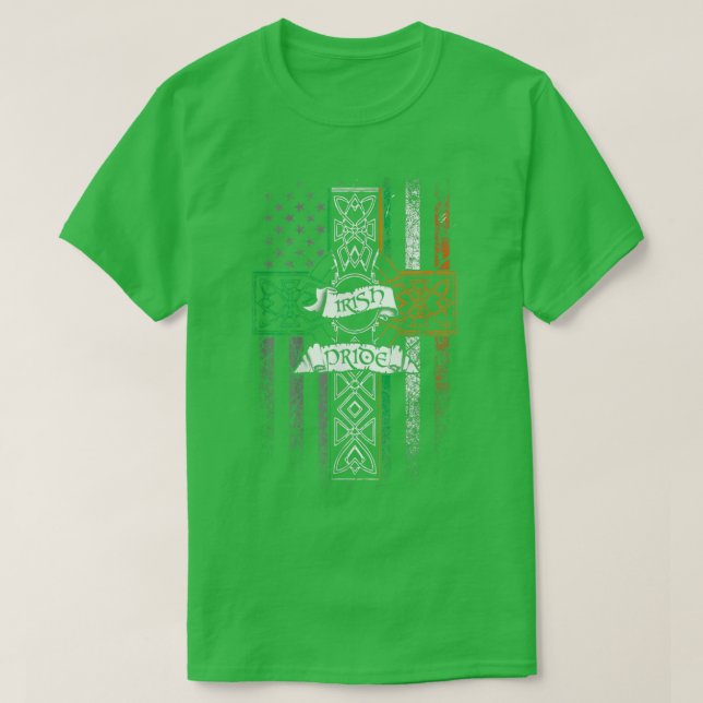 T-shirt Irish Pride American Flag Celtic Cross St patrick (Design devant)