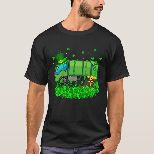 T-shirt Irish Shamrock Leprechaun Garbage Truck St Patrick (Devant)