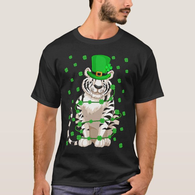 T-shirt Irish Shamrock Leprechaun White Tiger St Patrick's (Devant)