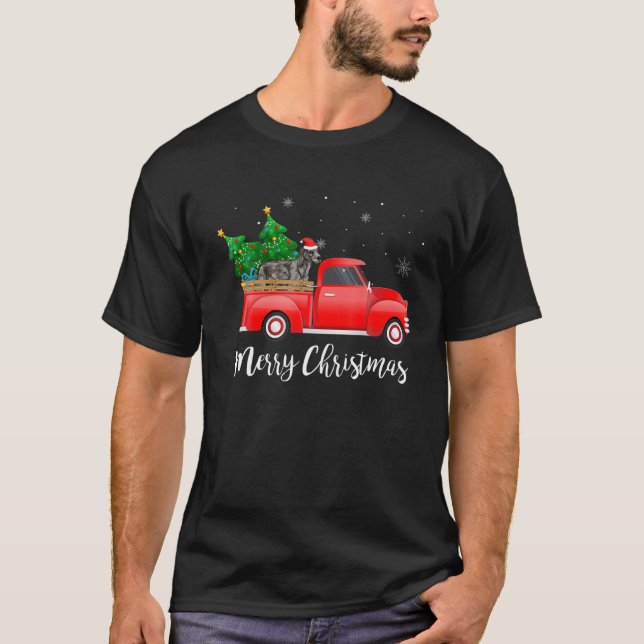 T-shirt Irish Wolfhound Dog Riding Red Truck Christmas (Devant)