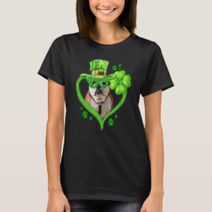 T-shirt Irlandais Anglais Bulldog Chien Love Shamrock St P