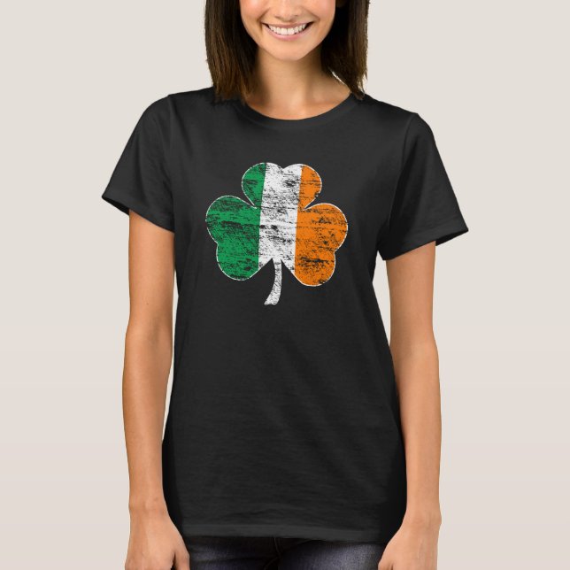 T-shirt irlandais de shamrock de drapeau affligé (Devant)