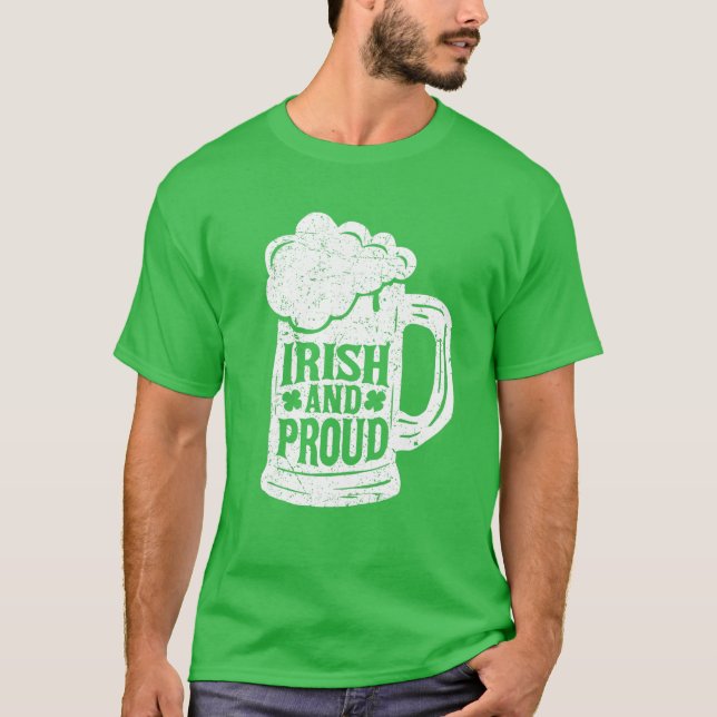 T-shirt Irlandais Et Pround Bière Brougeâtre Lucky Shamroc (Devant)