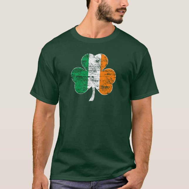 T-shirt irlandais fané de shamrock de drapeau (Devant)