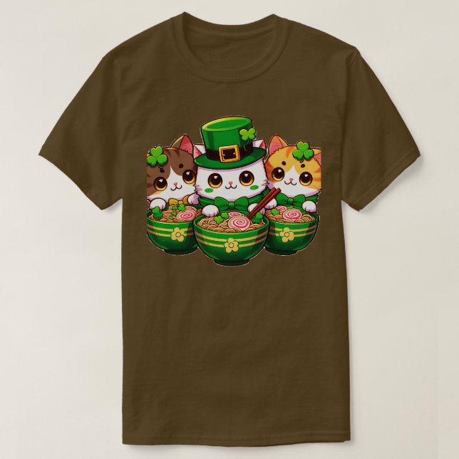 T-shirt Irlandais Ramen Chats Jour de la Saint Patrick mig (Design devant)
