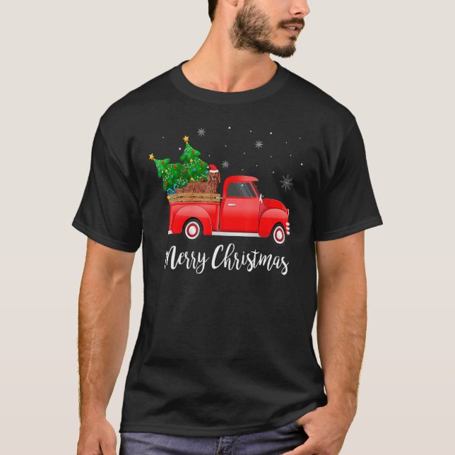 T-shirt Irlandais Setter Red Truck Arbre de Noël Chien de  (Devant)