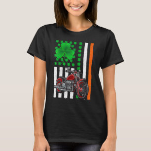 T-shirt Irlandais Shamrock American Flag Motorcycle St Pat