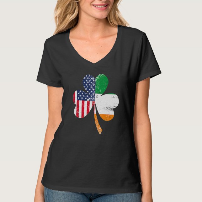 T-shirt Irlande Trèfle Saint-Patrick IRISH US DRApeau Pré (Devant)