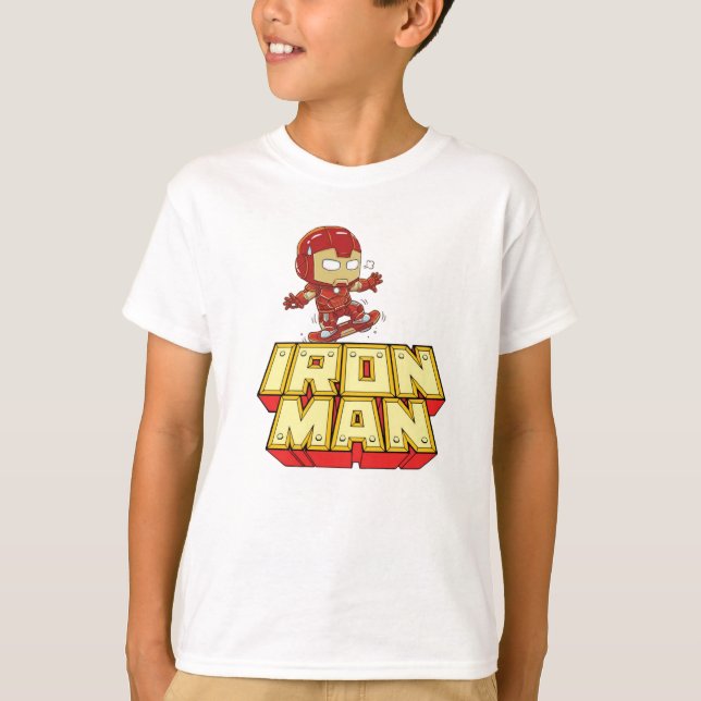 T-shirt Iron Man Chibi Ridicule en Skateboard  (Devant)