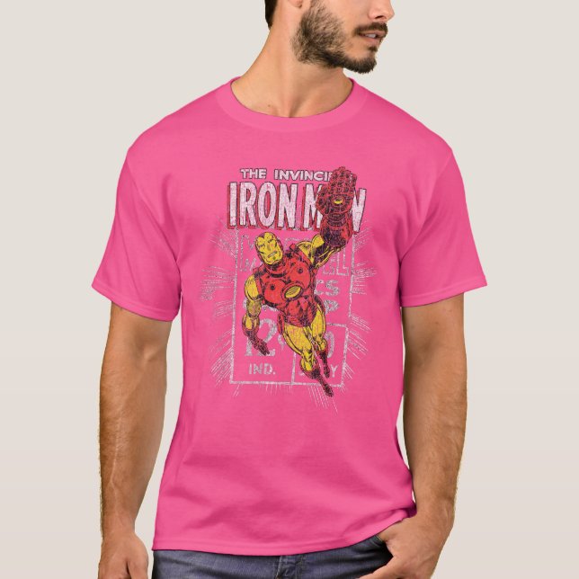 T-shirt Iron Man Retro Comic Book Stamp Flying Pose funny (Devant)
