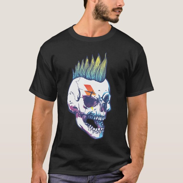 T-shirt Iroquois Skeleton Scull Punk Rocker Halloween Part (Devant)