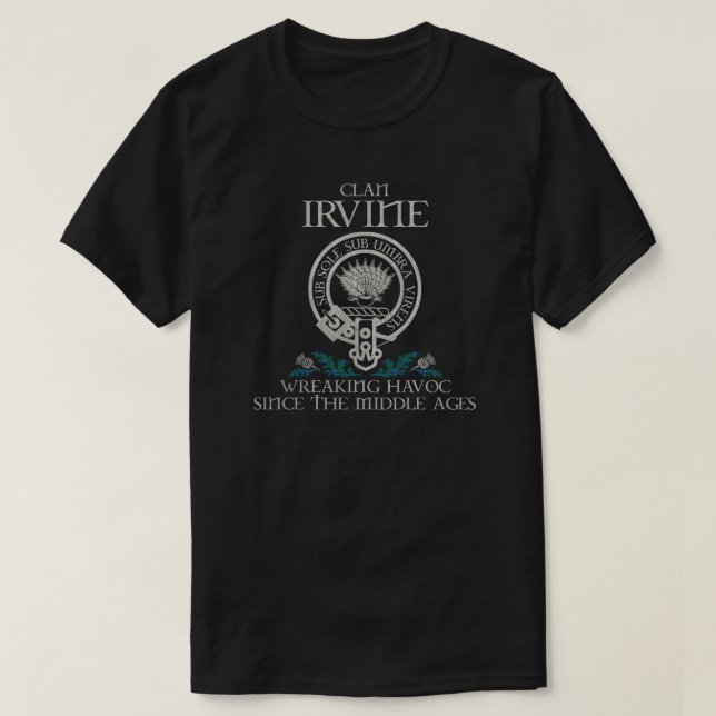 T-shirt Irvine Clan crest Scottish nom tartan Thistle (Design devant)