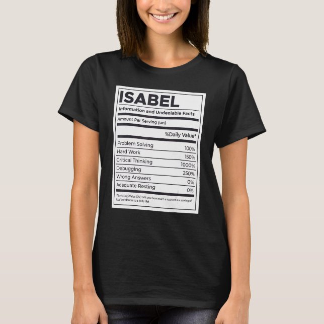 T-shirt Isabel Nutrition Information Problème Résoudre Dur (Devant)