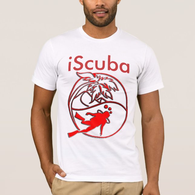 T-shirt iScuba - Cercle Rouge avec Palm et Plongeur (Devant)