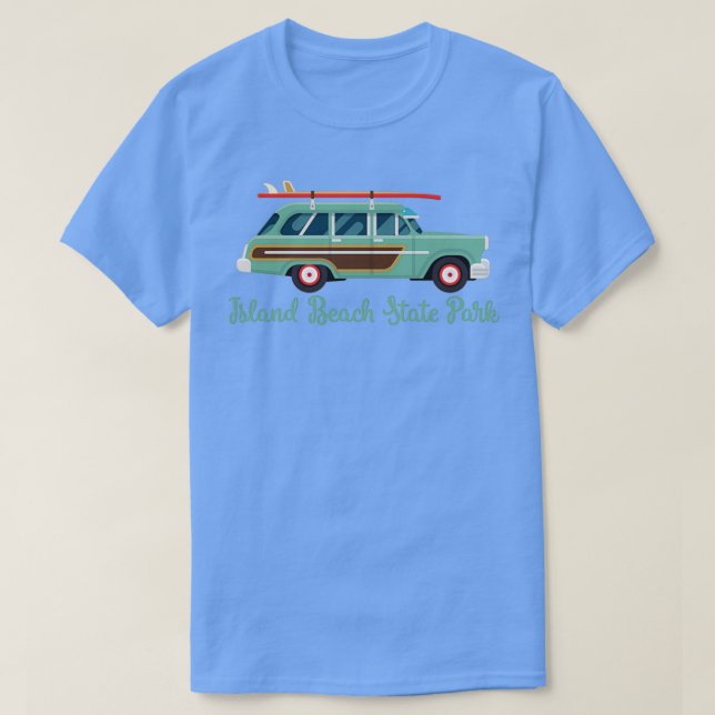 T-shirt Island Beach State Park NJ Retro Surf Wagon (Design devant)
