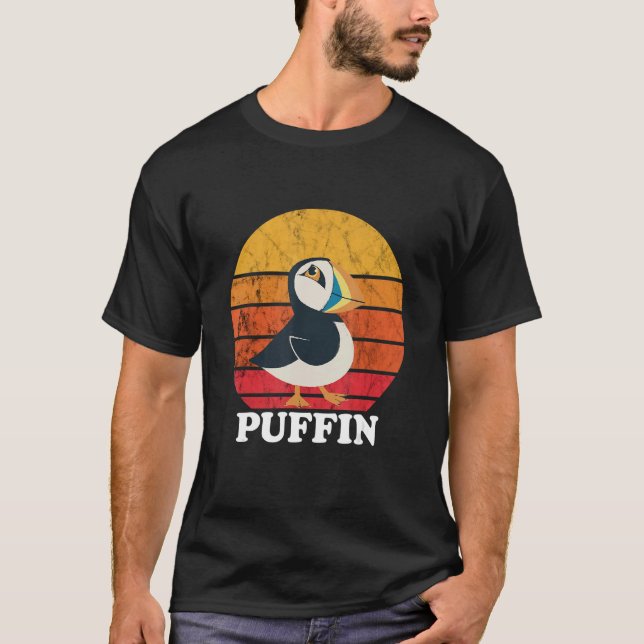T-shirt Islande Animal Puffin Retro Sunset mer Eisard P (Devant)