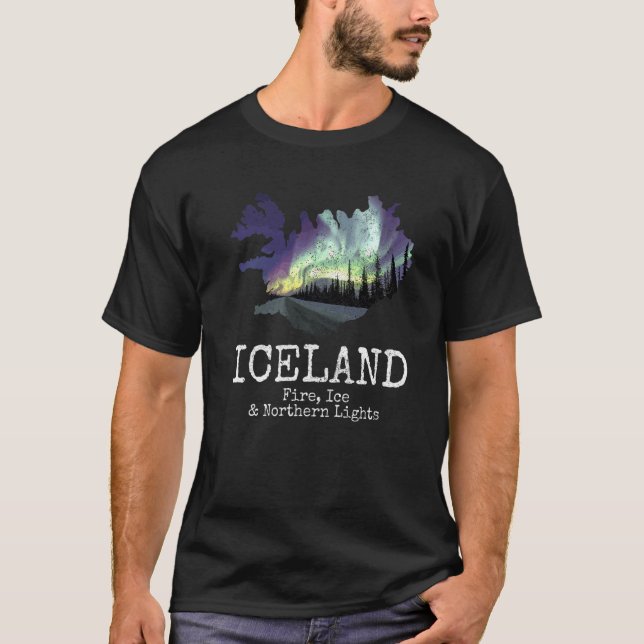 T-shirt Islande Carte Fire Ice Northern Light Islandais So (Devant)