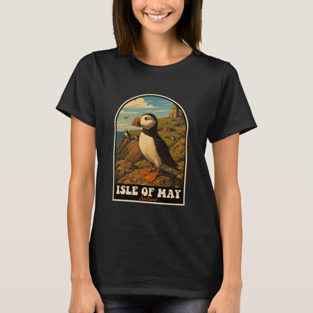 T-shirt Isle of May Scotland Puffin Coastal Wildlife Art (Devant)