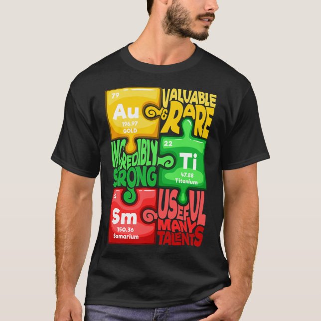 T-shirt Ism Puzzle Chimie Temps Tableau Éléments Autisme A (Devant)