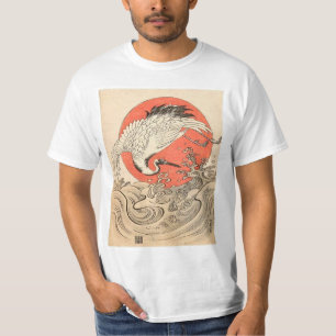 T-shirt Isoda Koryusai - grue, vagues et Soleil Levant
