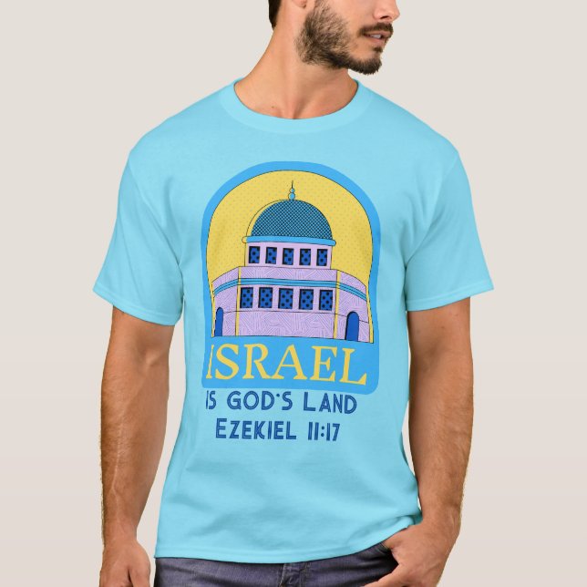 T-shirt Israël est la terre de Dieu Ezéchiel 11:17 Bleu Ja (Devant)