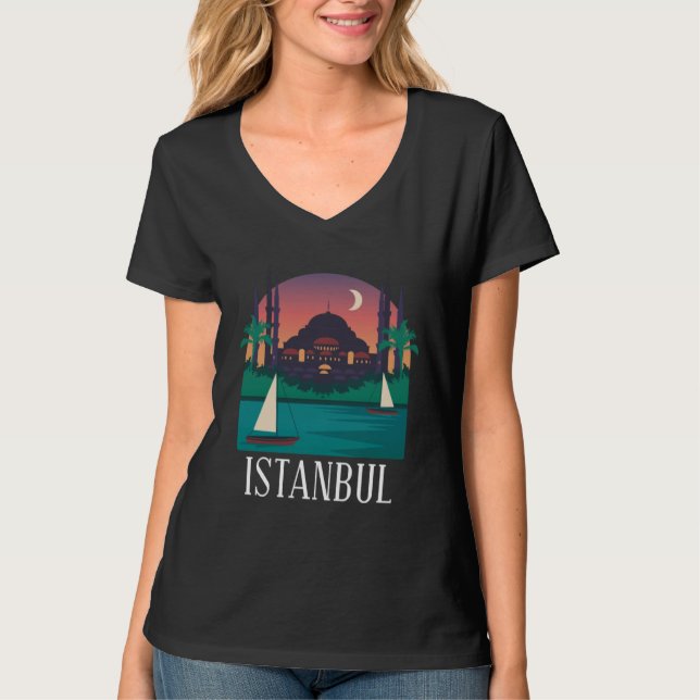 T-shirt Istanbul Turkey City Skyline Silhouette Outline Sk (Devant)