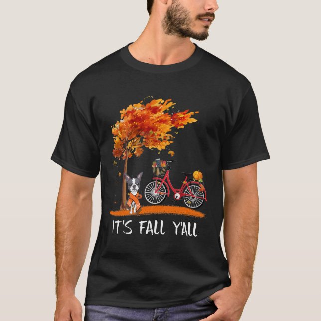 T-shirt It_#39_s Fall Y_#39_all Boston Terrier Bike Pumpki (Devant)