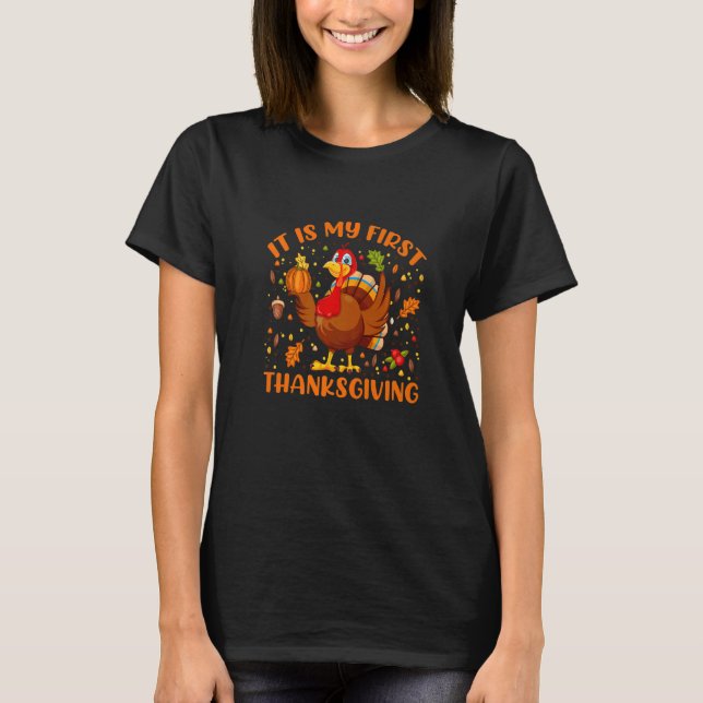 T-shirt It is My First Thanksgiving Baby TurkeyThanksgivin (Devant)