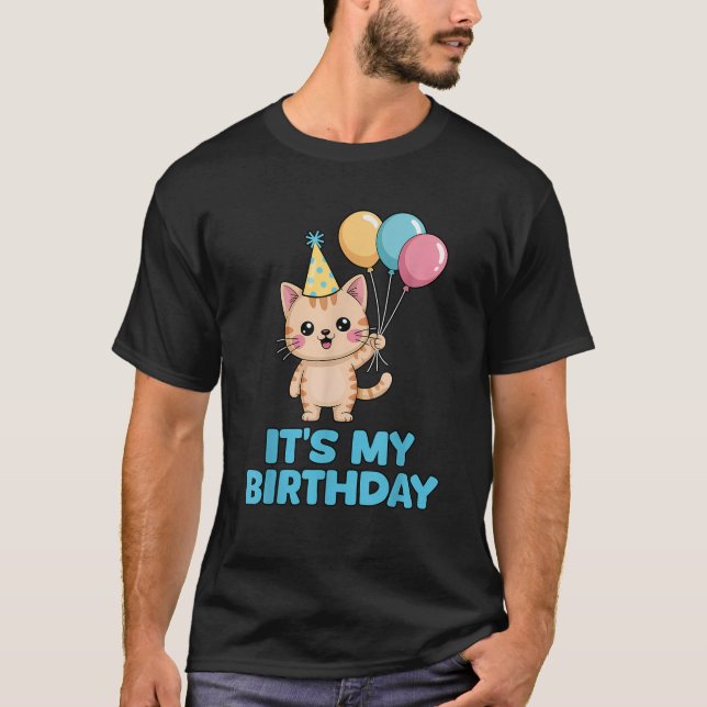 T-shirt It s My Birthday Kawaii Cat  (Devant)