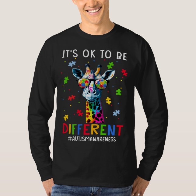 T-shirt It s Ok To Be Different Autism Awareness Giraffe (Devant)