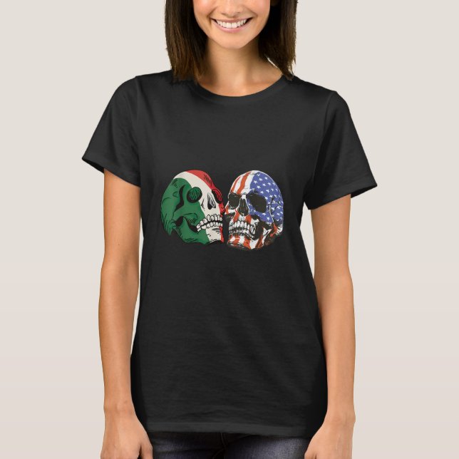 T-shirt Italian Roots American Born Italia Skull Flag Usa  (Devant)