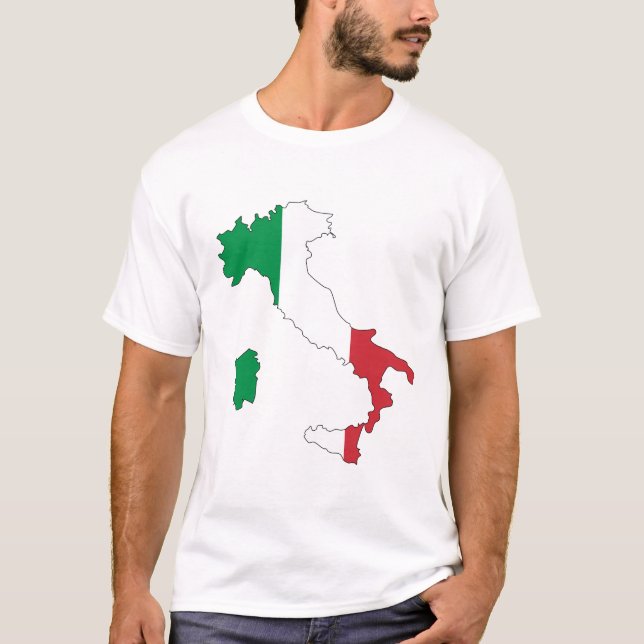 T-SHIRT ITALIE - CARTE DE DRAPEAU/ROME/CREST/COULEURS (Devant)