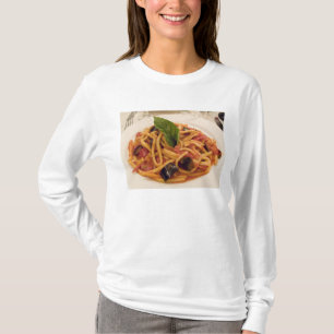 T-shirt Italie, Positano. Assiette de pâtes et aubergine.