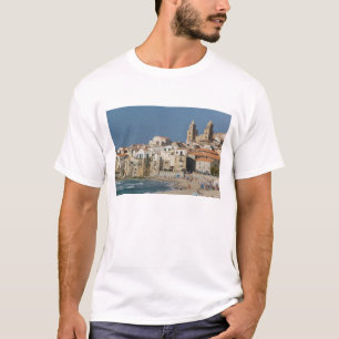 T-shirt Italie, Sicile, Cefalu, Ville avec Duomo de