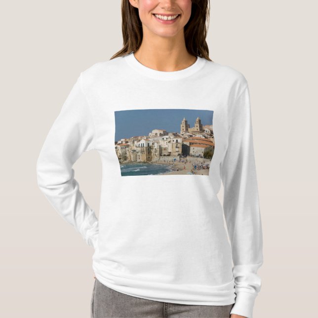 T-shirt Italie, Sicile, Cefalu, Ville avec Duomo de (Devant)
