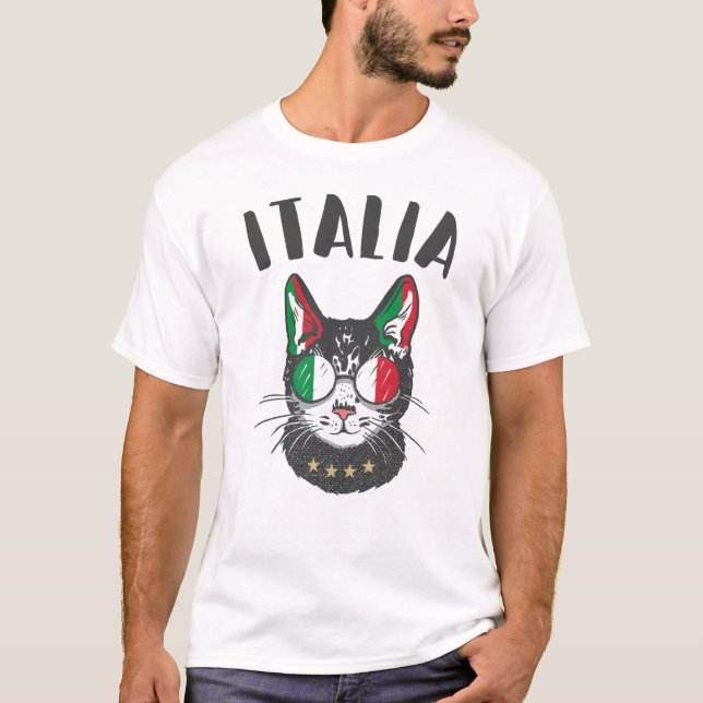 T-shirt Italie Soccer Chat Mascotte drapeau italien (Devant)