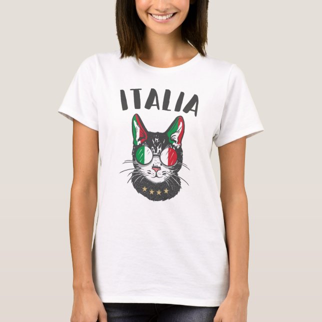 T-shirt Italie Soccer Chat Mascotte drapeau italien (Devant)
