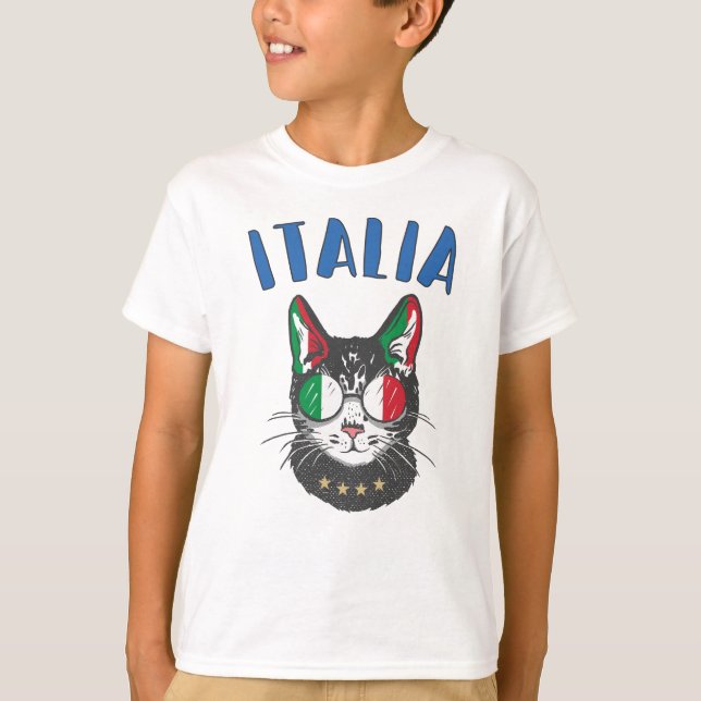T-shirt Italie Soccer Chat Mascotte drapeau italien (Devant)