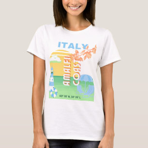 T-shirt Italie Travel Art, Côte d'Amalfi, Preppy, Bleu