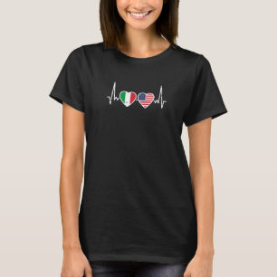 T-shirt Italie USA Heartbeat Italien American Flag