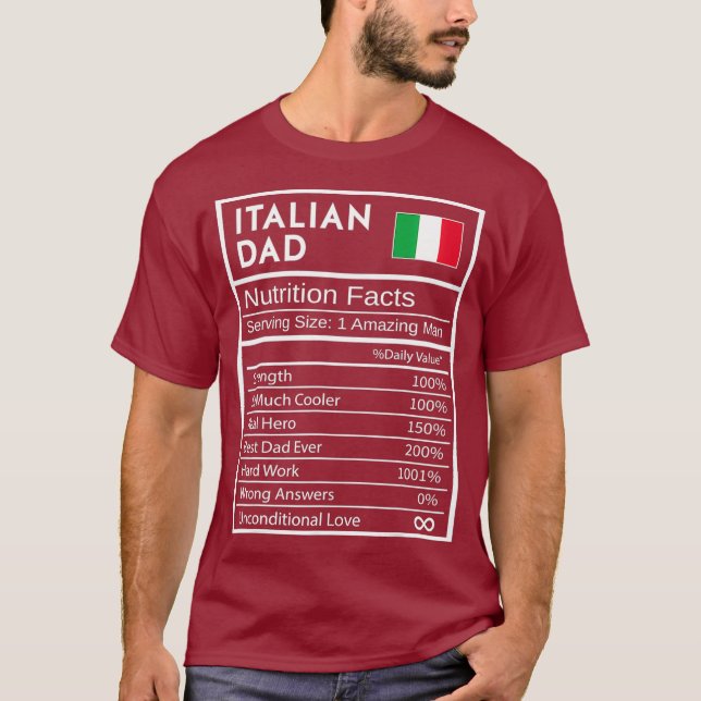 T-shirt Italien Papa Nutrition Facts National Pride Cadeau (Devant)