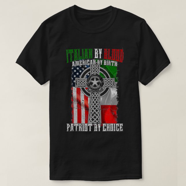 T-shirt Italien Par Blood American Par Birth Patriot Par C (Design devant)
