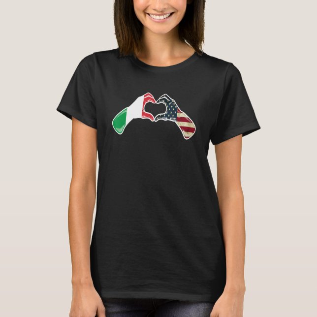 T-shirt Italy American USA Flag - USA Italian Heart (Devant)