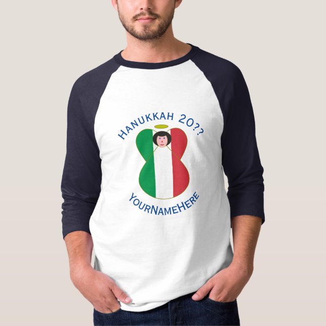 T-shirt Italy Angel Hanukkah Flag Personalize Long Sleeve (Devant)